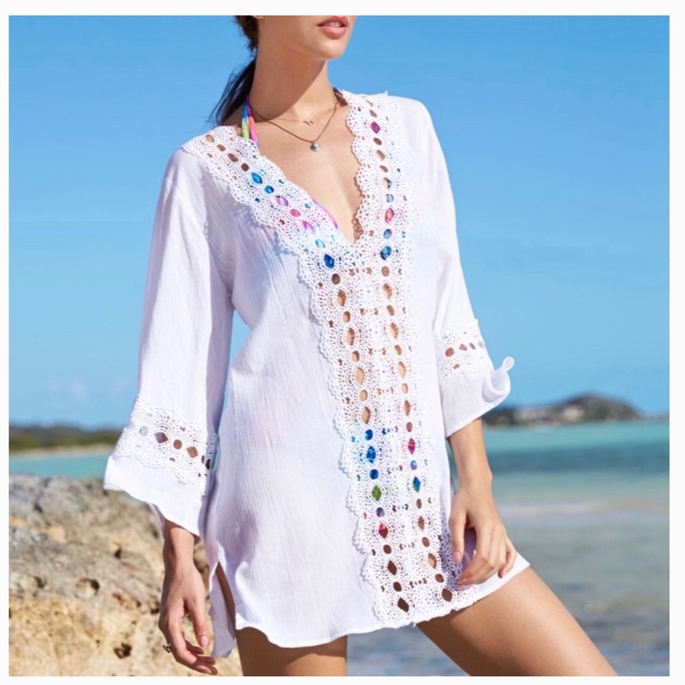 La Blanca Crochet Trim Cover Up Tunic